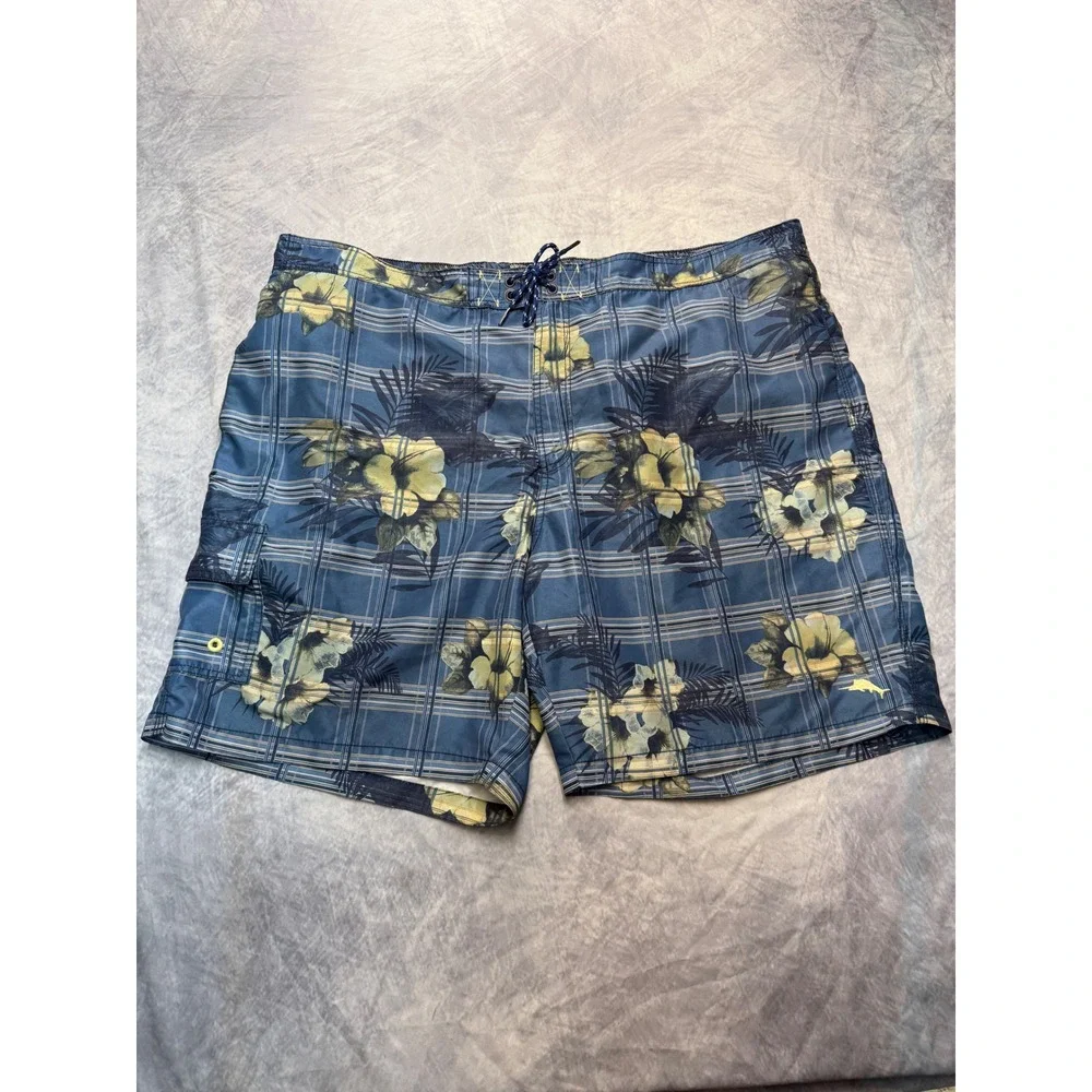 Tommy Bahama Relax Mens sz 3XB‎ Swim Trunks Blue Plaid Tropical Board Shorts